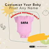 CUSTOMIZE YOUR NAME PRINT ON BABY PINK HALF SLEEVES HALF BODY ROMPER