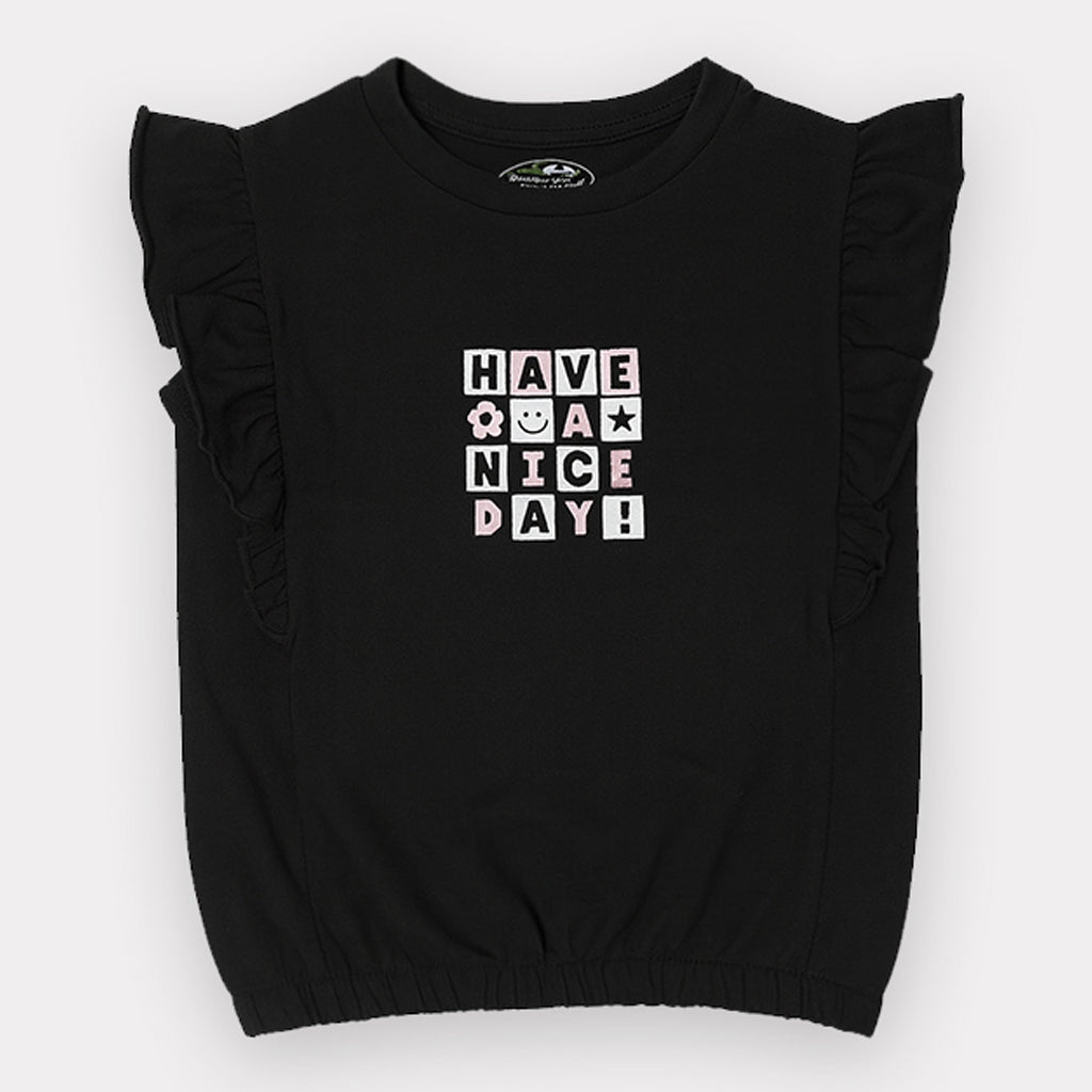BLACK "HAVE A NICE DAY" T-SHIRT TOP FOR GIRLS
