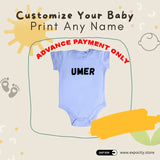 CUSTOMIZE YOUR NAME PRINT ON SKY BLUE HALF SLEEVES HALF BODY ROMPER