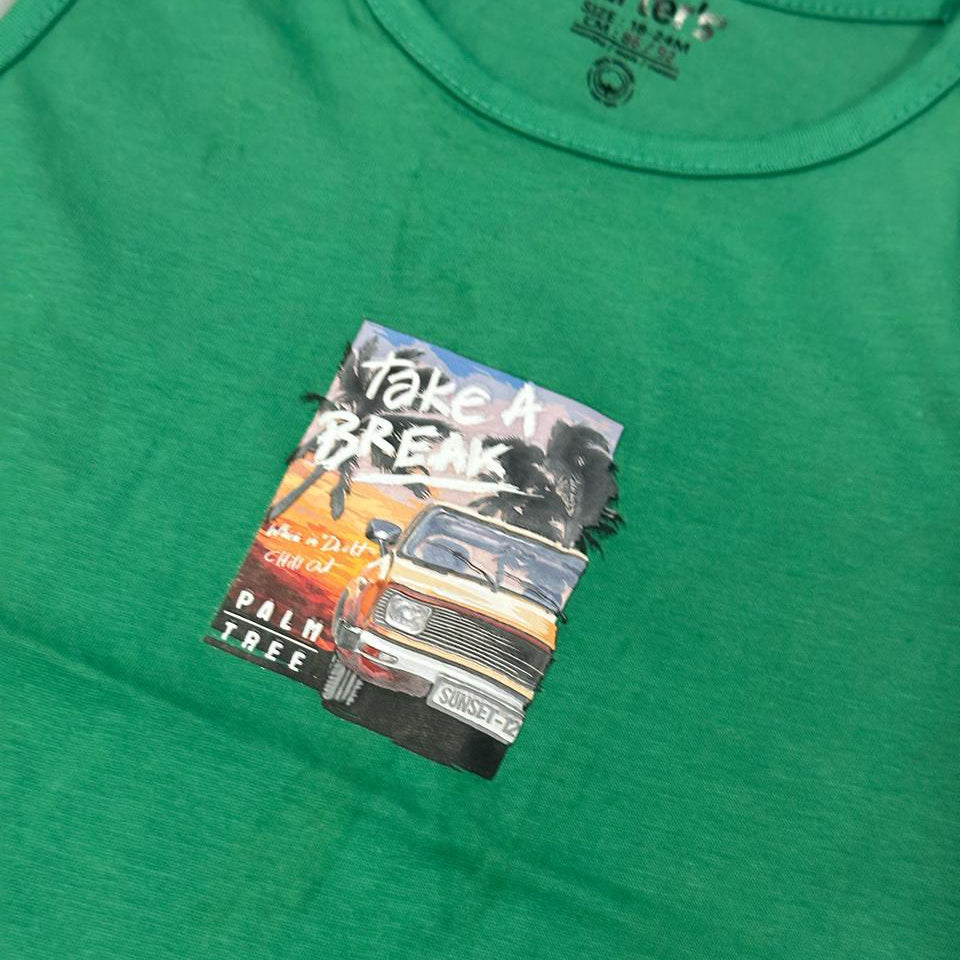 LIGHT GREEN TAKE A BREAK PRINT HALF BODY ROMPER