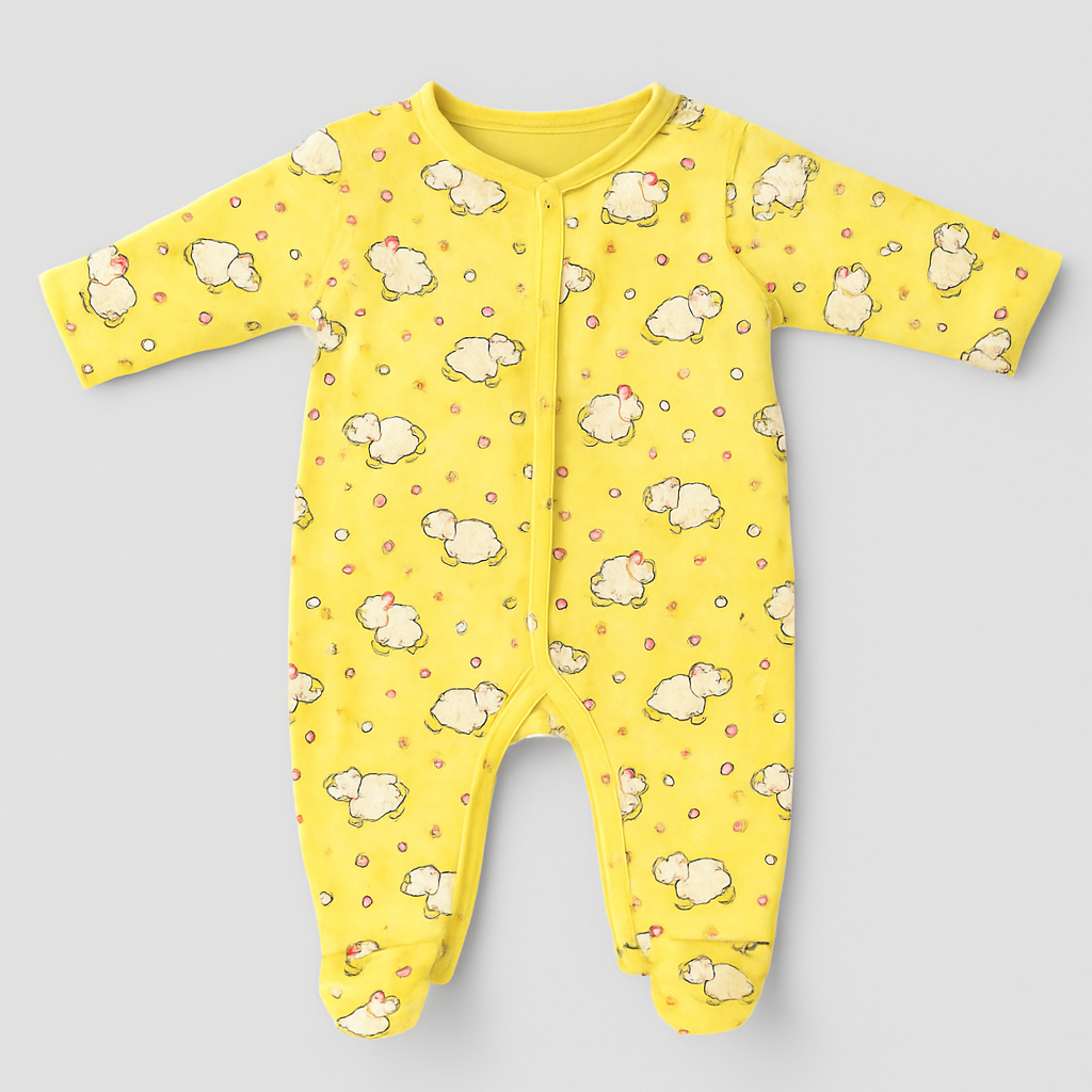Yellow Sheep Print Romper For Winters