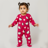 Blush Pink Kitten & Heart Print Romper For Winters