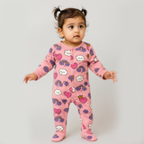 Pink Heart & Clouds Print Romper For Winters