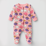 Pink Heart & Clouds Print Romper For Winters