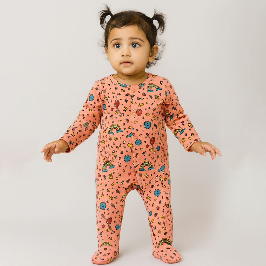 Pink Mix Things Print Romper For Winters