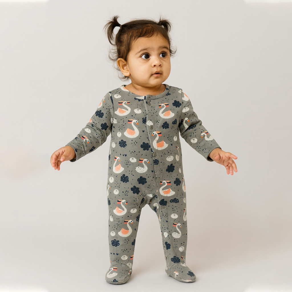 Grey Ducks Print Romper For Winters
