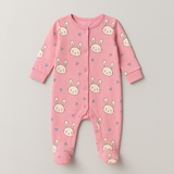 Pink Rabbit Print Romper For Winters