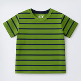 GREEN WITH BLUE STRIPES HALF SLEEVES T-SHIRT FOR BOYS