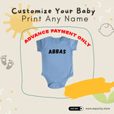 CUSTOMIZE YOUR NAME PRINT ON CERULEAN BLUE HALF SLEEVES HALF BODY ROMPER