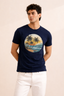 Navy Blue "Beach Trees" Print T-Shirt For Men