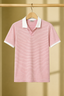 white with coral pink Striper Polo For Men