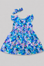 Blue & Pink Shade Flowers Print With Hair Band Frock For Girls