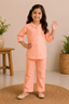 Peach Plain Co-ord Fabric Suit For Girls