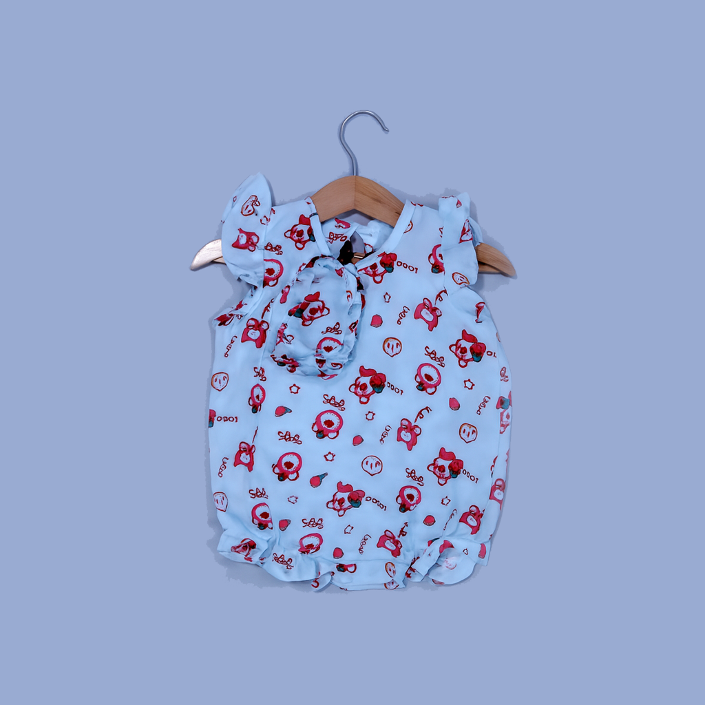 SKY BLUE BEAR LOTSO PRINT WITH BAND ROMPER FOR GIRLS