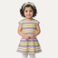Yellow & Purple Stripes With Hair Band Frock For Girls
