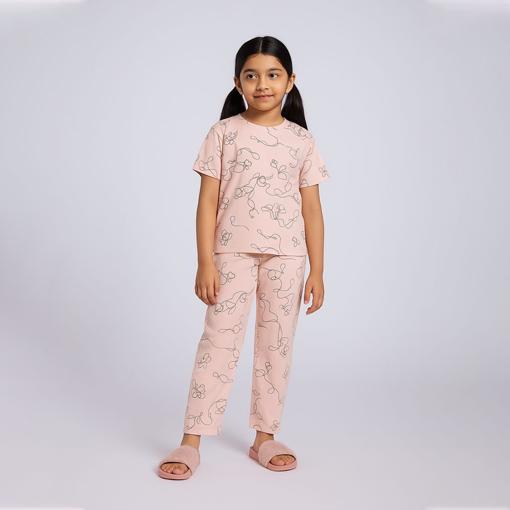 BABY PINK LINE PRINT TROUSER & SHIRT SUIT FOR GIRLS