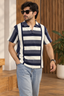 Cream & Blue Stripe Polo
