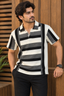 Cream & Black Stripe Polo