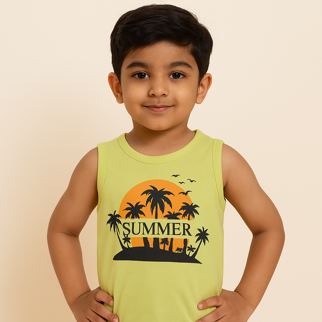YELLOW SUMMER TREES PRINT SANDO FOR BOYS