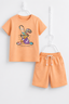 Peach Rabbit Print Cotton Jersy Fabric Suit For Girls