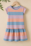 Purple Peach Blue Stripes Frock With Hair Band For Girls