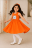 ORANGE WITH HAIR BAND KITTEN PRINT FROCK FOR GIRLS