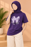 Purple Bow Butterflies Print T-Shirt For Women