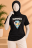 BLACK SUMMER ON THE TIDES PRINT T-SHIRT FOR WOMEN