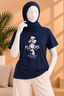 Navy Blue Flowers Print T-Shirt For Women