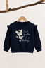 Navy Blue Butterflies Print Fleece Fabric Sweatshirt