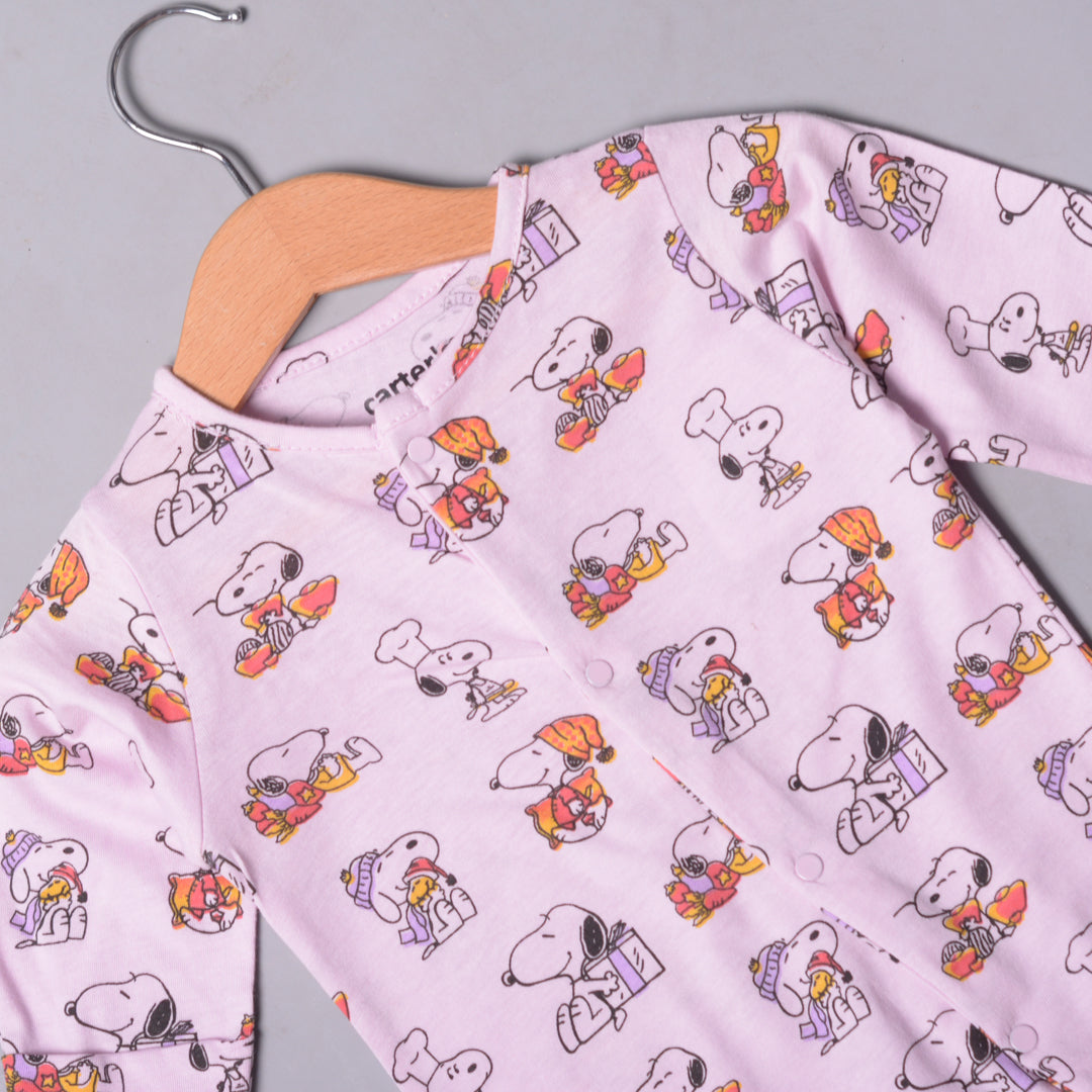 PURPLE "SNOOPY" PRINT FULL BODY FULL SLEEVES ROMPERS
