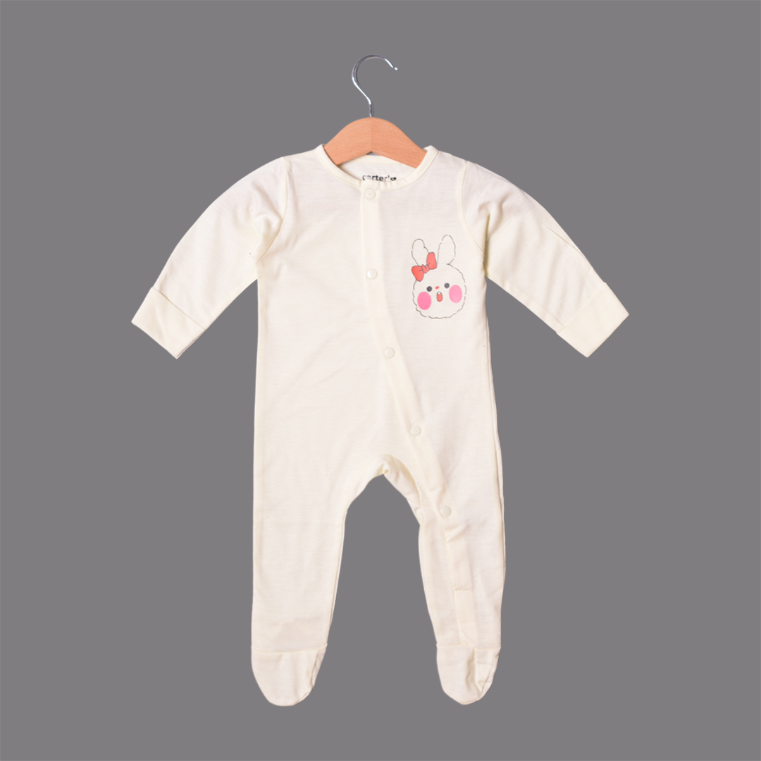 YELLOW "RABBIT" PRINT FULL BODY FULL SLEEVES ROMPERS