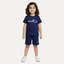 Navy Blue Smile Print Ribbed Linen Fabric Suit For Summers