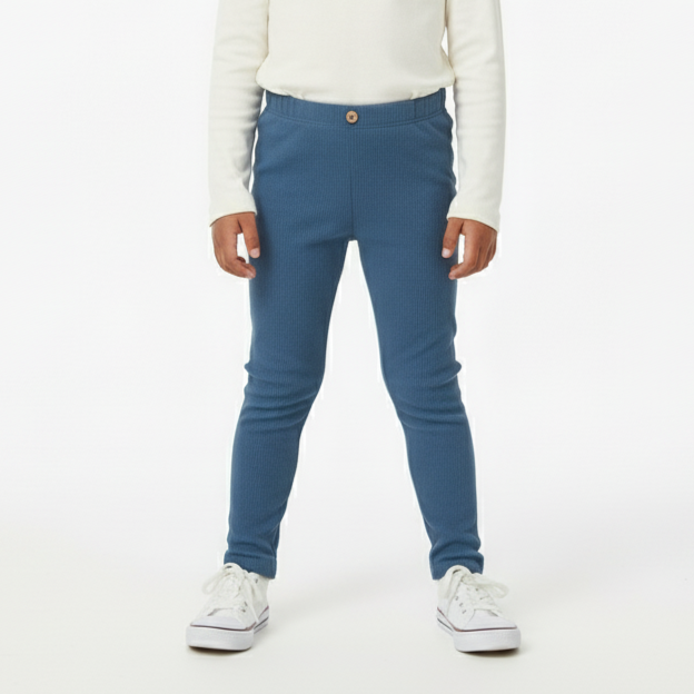 TEAL BLUE RIBBED FABRIC PLAIN BACK POCKET PAJAMA