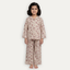Cream Flowers Print Co-ord Ribbed Fabric Suit For Girls