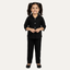 Black Plain Ribbed Linen Fabric Suit For Girls