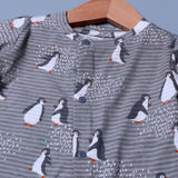 GREY WITH PENGUIN PRINT FULL BODY FULL SLEEVES ROMPERS