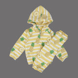 YELLOW HOODIE PINEAPPLE PRINTED TERRY FABRIC SUIT FOR WINTERS