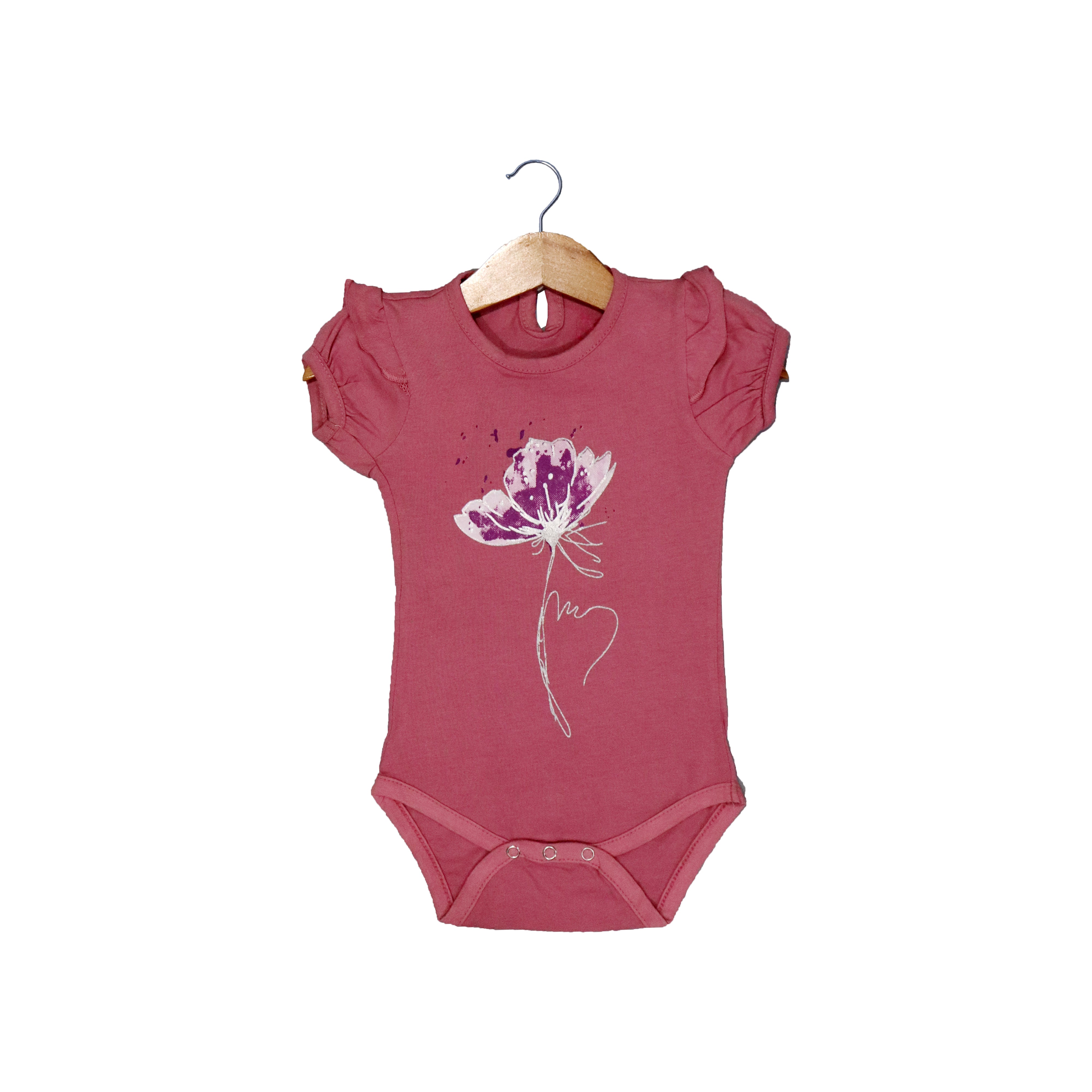 PINK FLOWER PRINT HALF BODY HALF SLEEVES ROMPER