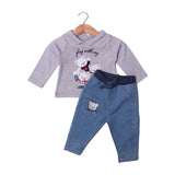GREY BEARS EMBROIDERED WITH DENIM TROUSER SUIT FOR GIRLS