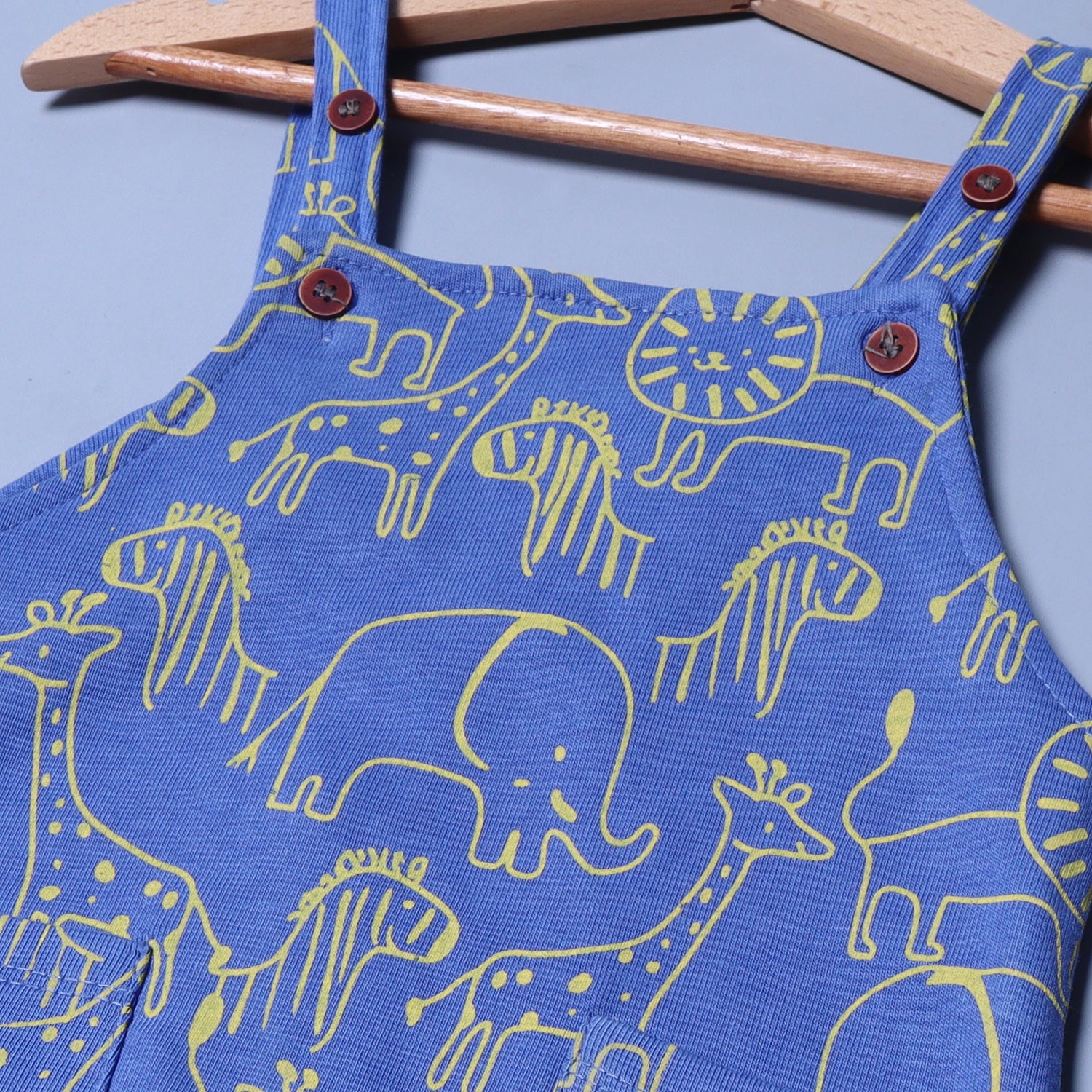 AZURE BLUE ANIMALS PRINTED COTTON TERRY FABRIC DUNAGREE