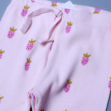 PINK STRAWBERRY PRINT RIBBED FABRIC PAJAMA TROUSER