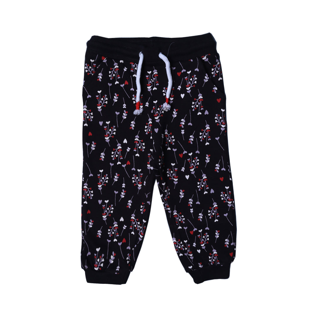 BLACK HEART FLOWERS PRINT JOGGER PANTS TROUSER FOR WINTERS