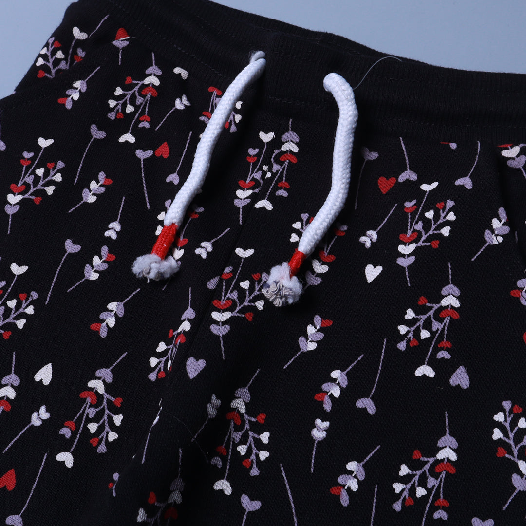 BLACK HEART FLOWERS PRINT JOGGER PANTS TROUSER FOR WINTERS