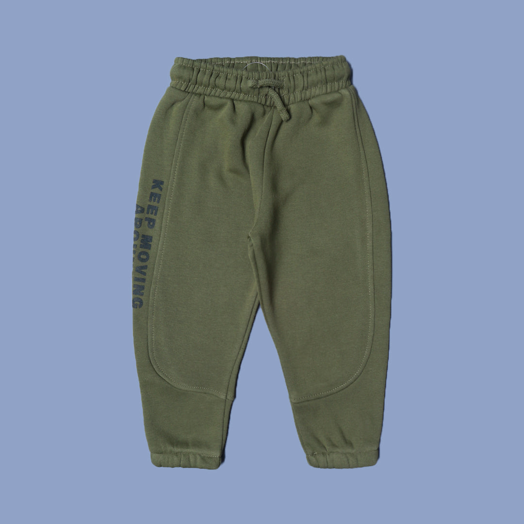 ARMY GREEN KEEP MOVING PRINT JOGGER PANTS TROUSER FOR WINTERS