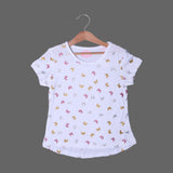 WHITE GLITTER BUTTERFLY PRINTED T-SHIRT TOP FOR GIRLS