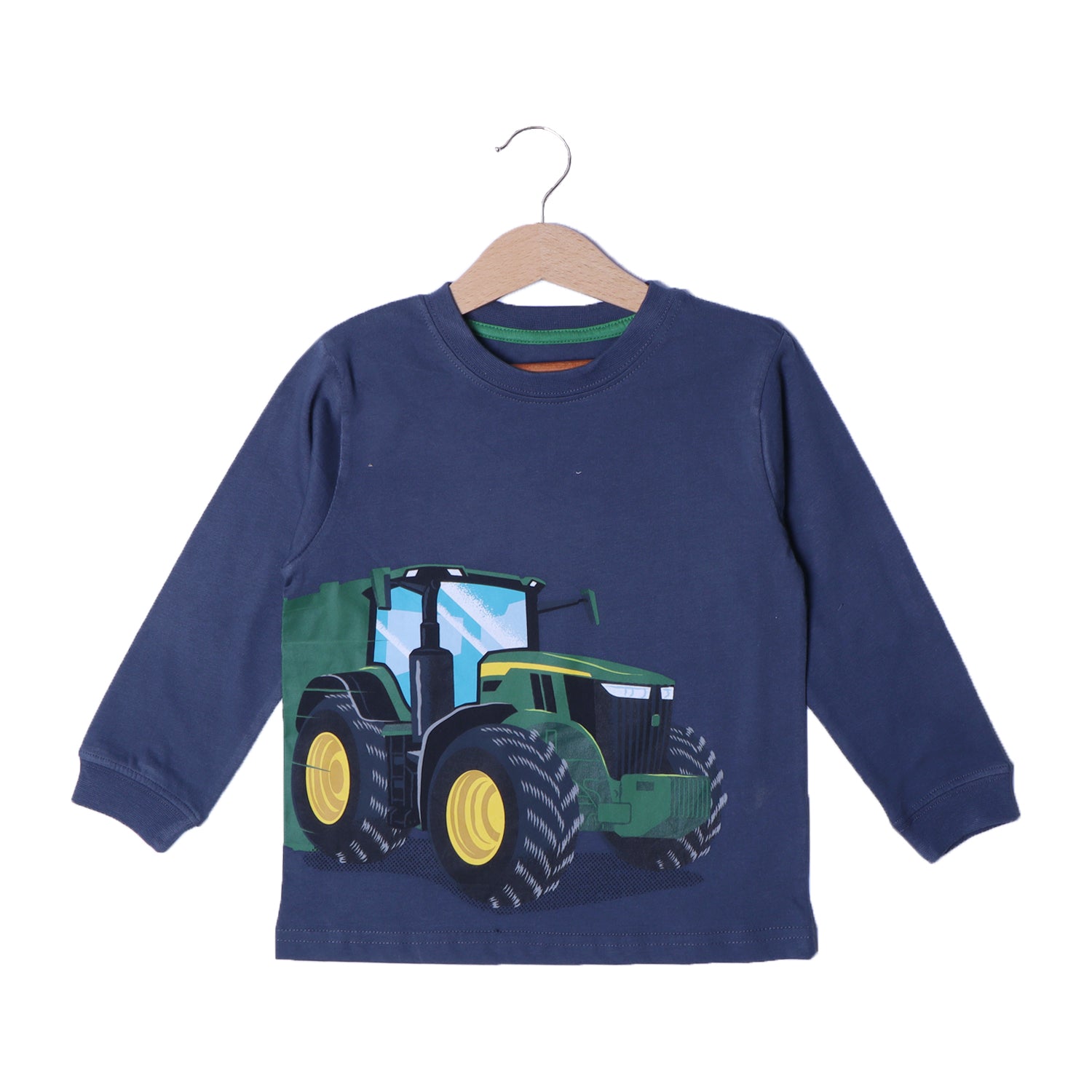 DARK BLUE TRACTOR PRINTED FULL SLEEVES T-SHIRT