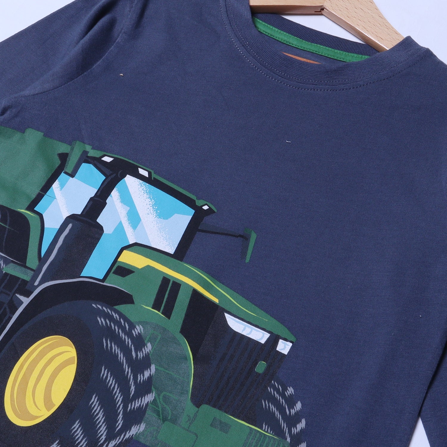 DARK BLUE TRACTOR PRINTED FULL SLEEVES T-SHIRT