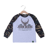 HAZEL GREY WITH CAMOUFLAGE SLEEVES DEERE PRINTED FULL SLEEVES T-SHIRT
