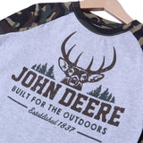 HAZEL GREY WITH CAMOUFLAGE SLEEVES DEERE PRINTED FULL SLEEVES T-SHIRT